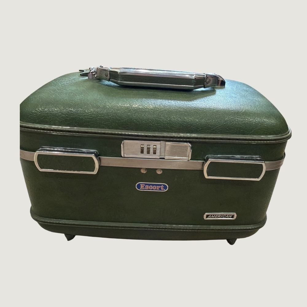 Vintage 1960s American Tourister Escort Olive Green MCM Train Travel Case